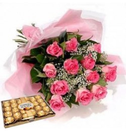 12 pink Roses & Choco